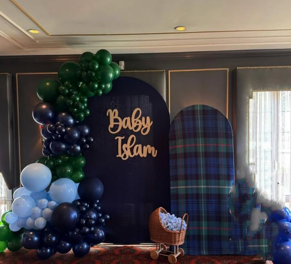 Arch Backdrop Cover Tartan Plaid Baby Shower Arch Stand Stretchy Cover for Bear Theme Boys Birthday Party Fiesta Decorations (7.2x4ft Cover,Blue33) - Image 3