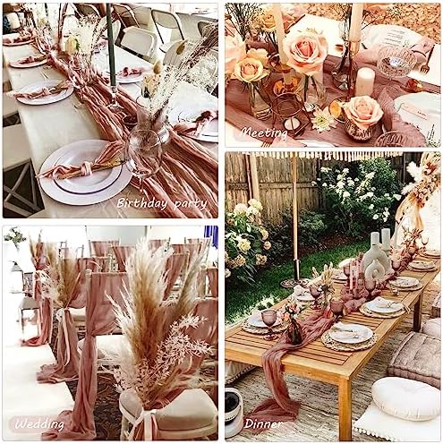 35x120 Inch Dusty Blush Cheesecloth Table Runner Boho Wedding Party Decor - Image 6