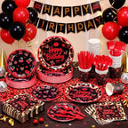 400 Pcs Red Cheetah Print Birthday Decoration for 50 Guests, Red and Black Cheetah Cherry Paper Plates Napkins Cups Cutlery Leopard Tableware for Y2K Girls Night Big Mama Party Supply - Image 4