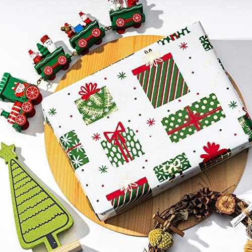 WRAPAHOLIC 30 Inch Green Christmas Wrapping Paper Roll - Jumbo Roll Green Holiday Set with Metallic Foil Shine - 4 Rolls - 30 Inch x 120 Inch Per Roll - Image 6