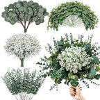 HUAHUA Mixed Artificial Eucalyptus Leaves Stems Bulk,Fake Greenery Plants Faux Silver Dollar Eucalyptus Leaves for DIY Bouquets Centerpiece Floral Arrangement Home Wedding Decor (120, Green/White) by Unknown