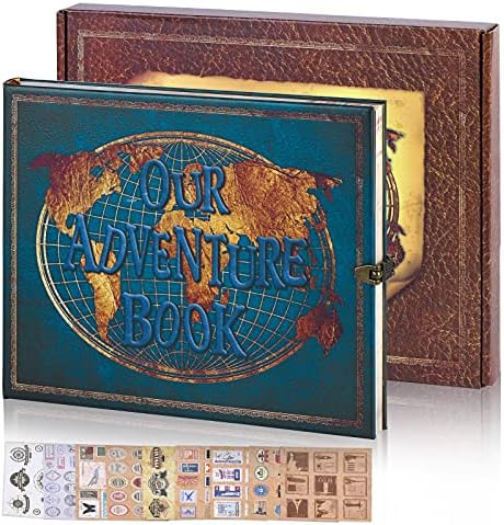 Adventure Book Scrapbook Travel Diary Photo Book with Embossed Letter Cover - Large DIY Handmade Memory Photo Album for Anniversary, Wedding, Baby Shower, Graduation (Blue) by FEIYUBUY