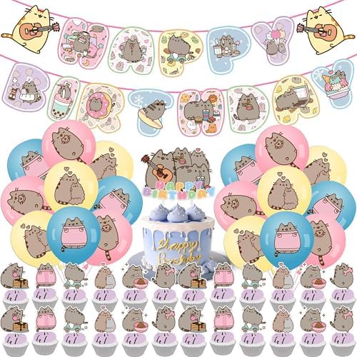 Adorable Cat Party Decorations Kit - Includes Banner, Balloons, Cake/Cupcake Toppers & Hanging Swirls, Perfect for Birthday, Graduation & Themed Pet Parties by Unknown