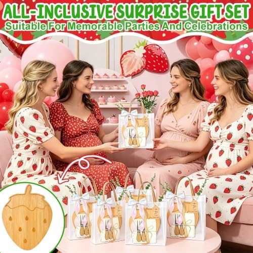 50 Pcs Strawberry Party Decorations Gifts Set Berry Baby Shower Favors for Guests Wooden Cheese Boards with Forks Towels Sweet One Berry First Birthday Prizes for Game Winner Baby Girls Party Supplies - Image 7