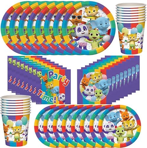 Treasures Gifted Officially Licensed Jim Henson’s Word Party Birthday Supplies - Serves 16 Guests Dinnerware Classic Set Word Party Birthday Decorations - Word Party Decorations Plates Napkins & Cups by TreasuresGifted