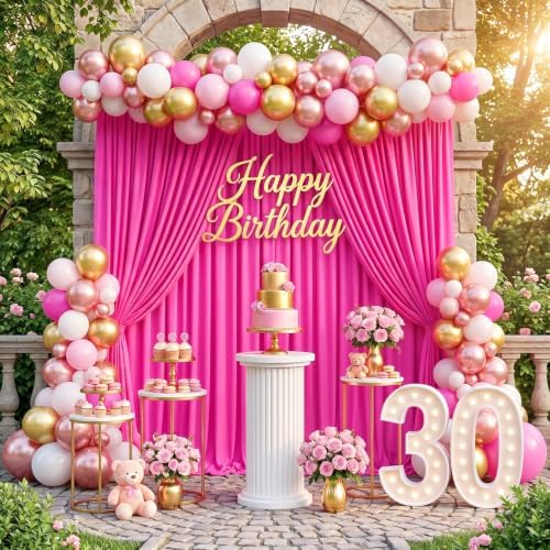Fuchsia Backdrop Curtains 10ftx10ft Birthday Polyester Photo Drapes - Image 2