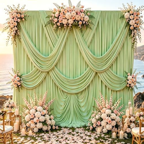 30ft x 10ft Sage Green Backdrop Curtains for Parties, 6 Panels 5ft x 10ft Wrinkle-Free Drapes for Wedding Backdrop Boho Rustic Garden Party Engagement Baby Shower Photography Background by Gewonelife
