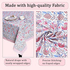 Ridhi Pigeon Blue & Pink Hand Block Print Cotton Tablecloth 108 x 70 Inch - Image 6