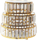 3 Gold Round Stackable Metal Cake Stands with Crystal Pendant and Mirror Top Wedding Birthday Party Display Dessert Riser Pedestal Centerpieces by BalsaCircle