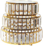 3 Gold Round Stackable Metal Cake Stands with Crystal Pendant and Mirror Top Wedding Birthday Party Display Dessert Riser Pedestal Centerpieces by BalsaCircle