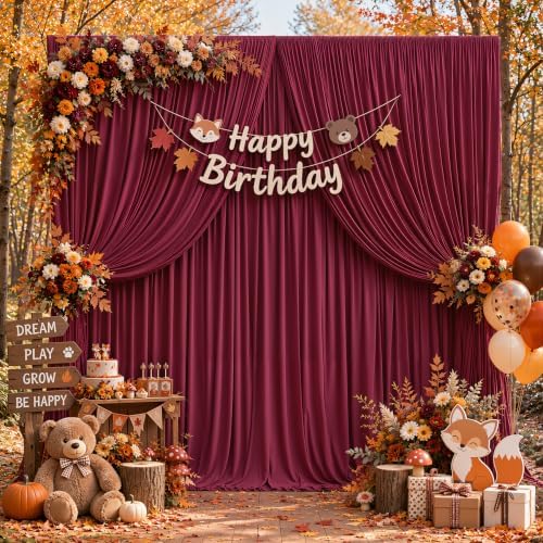 24ftx10ft Wrinkle Free Burgundy Backdrop Curtain - 10 Feet Photography Backdrop Drapes, Silky Polyester Back Drop Cloth for Wedding Baby Shower Balloon Arch Background - Image 4