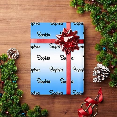 MyPupSocks Personalized Logo Wrapping Paper, Gradient Blue & White Custom Gift Wrapping Paper with Name Text for Teens Women Men Mom Dad Birthday Wedding Happy New Year 58x23 5 Rolls - Image 4