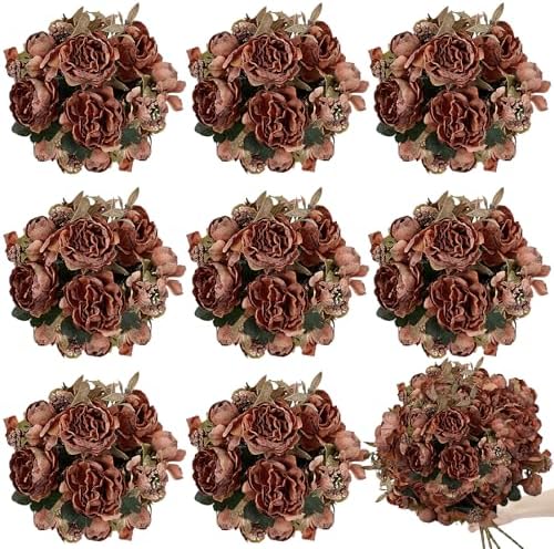 8 Pack Artificial Peonies Bulk - Burnt Orange by TOBILU