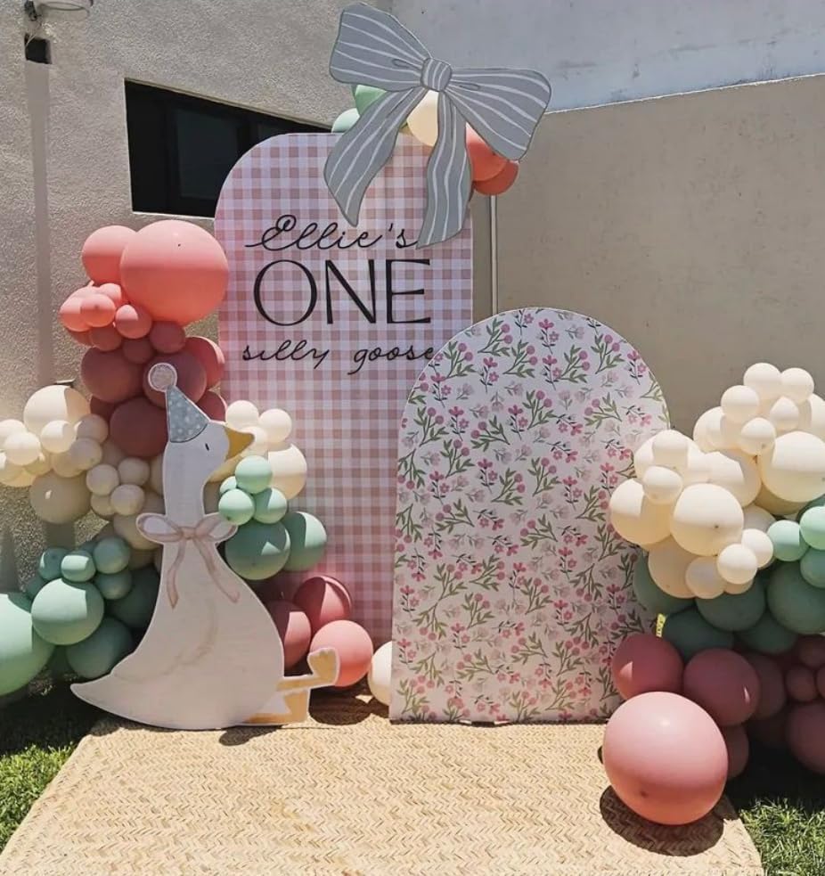 Arch Backdrop Cover One Silly Goose Baby Shower Girl Pink 1st Birthday Party Decors Spandex Stretchy Arch Stand Cover Plaids Cartoon Banquet Props (6FT,Floral) - Image 5