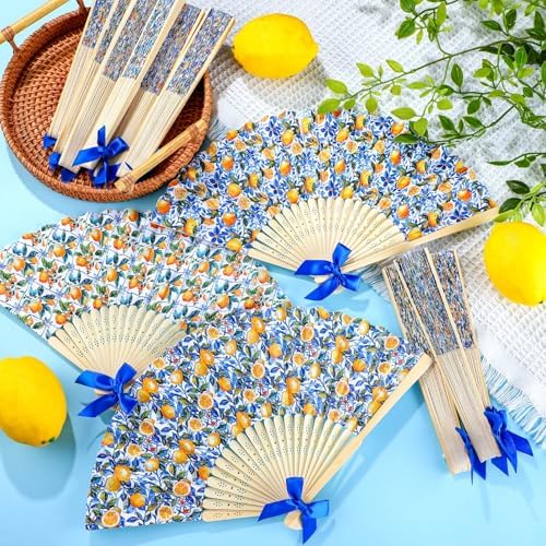 Roowest 36 Pcs Capri Lemon Folding Fans Bulk, Amalfi Coast Wedding Favors - Image 6