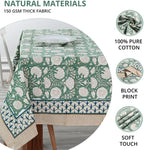 Ridhi Turquoise Moss Green Hand Block Print Cotton Tablecloth 118x70 Inch - Image 6