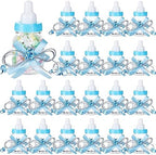 80 Pcs 3.5 Inch Baby Mini Milk Bottle Baby Shower Favor with Small Plastic Bear Candy Bottle with Ribbon for Boy Girl Newborn Baptism Party Decor (Blue) by PINKXHY