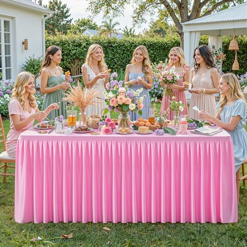 Pink Polyester Table Cloths for Rectangle 6 Foot Tables, 6 Pack Wrinkle Free Tablecloths Stretchy Banquet Ruffle Fitted Table Cover Desk Skirt for Parties Wedding Birthday Baby Shower - Image 7
