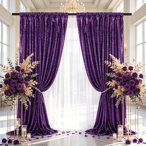 Purple Glitter Sequin Backdrop Curtains 6ftx8ft Photo Drapes - Image 2