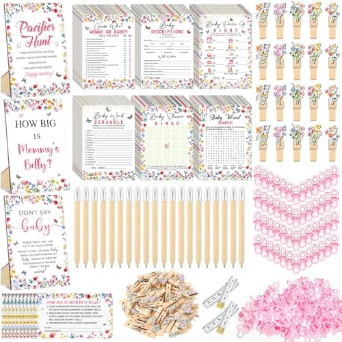 Sherr 476 Pcs Wildflower Baby Shower Games, 9 Style Baby Shower Activities by Sherr