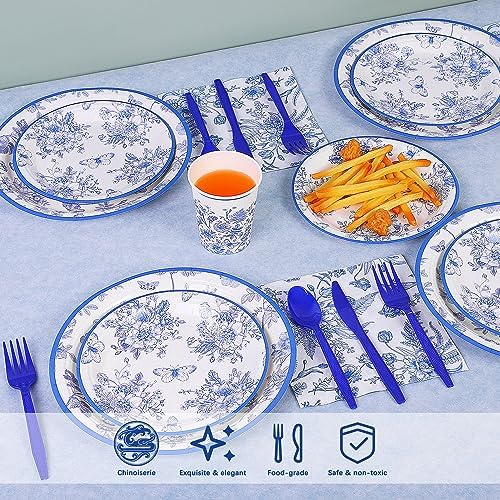 durony 350 Pieces Blue & White Floral Party Supplies 7 Inch 9 Inch Disposable Elegant Flower Paper Plates Napkins Cups Tableware Set for Wedding Baby Shower Birthday Party Chinoiserie Decor, Serve 50 - Image 6