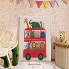 Wrapped Framed Cute Colorful Animal Canvas Wall Art Modern Funny Kids Posters Safari Animals On Red Bus Scene Prints For Toddler Bedroom Nursery Wall Decor 16x20 inch - Image 3