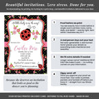 20 Custom Baby Shower Invitations with Envelopes – Personalized Little Lady Red Ladybug 5x7 Invite Set | Fully Customizable, Proof Included, Customizable Kit of Matching Thank You Cards, Stickers & Diaper Raffle Tickets | Made in USA - Image 3
