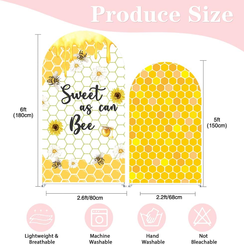 Set of 2 Arch Backdrop Covers Sweet Bee Theme Baby Shower 2PCS Spandex Stretchy Arch Cover for Honey Bees Birthday Party Banquet Decorations (Yellow,6FT & 5FT) - Image 4