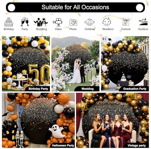 Gallety 7.2 FT Black and Gold Round Backdrop Cover for 5 to 7.2FT Circle Arch Stand - Adjustable Sparkly Glitter Circle Backdrop Cover for Wedding Graduation 1920s Party Gold Birthday Decorations - Image 4