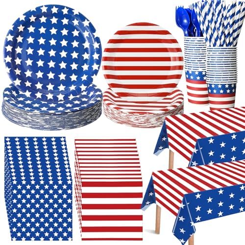 Funnymoom 452 Pcs Patriotic Paper Plates Napkins Cups Set Party Supplies by Funnymoom