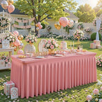 2 Packs Dusty Rose Spandex Tableclothes for 8 Foot Rectangle Tables, Wrinkle Free 8ft Fitted Table Cover Stretch Table Cloth Desk Skirt for Weddings Baby Shower Birthday Party Banquet Decorations - Image 3