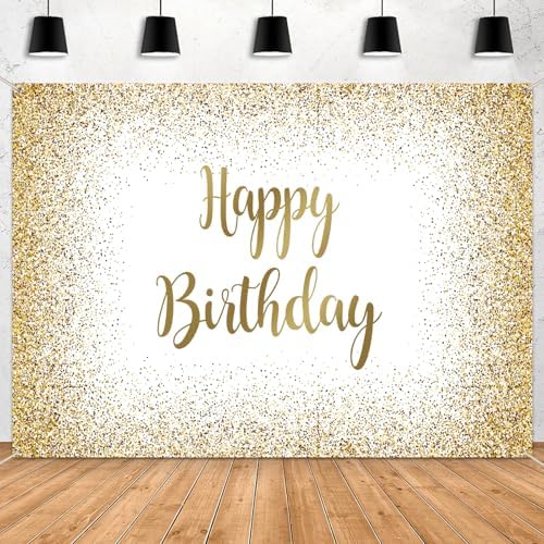 10x8ft Black and Gold Decoration for Adult Kids Birthday Party, Glitter Golden Bokeh Backdrop Banner Happy Birthday Background Sign Poster Party Photography Supplies Cake Table Decoration by Unknown