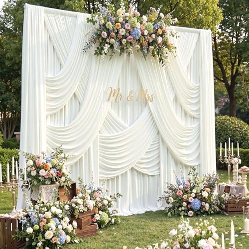 50x15ft Ivory Backdrop Curtains for Parties, Wrinkle Free Polyester Ivory Photo Backdrop Drapes 10 Panels 15 ft Long Back Drop Cloth Drapery for Wedding Birthday Photography Background Party - Image 6