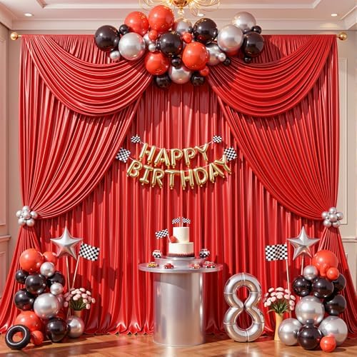 Red Satin Backdrop Curtains 6 Panels - Glitter Photo Drapes for Baby Shower, 30x10FT Shimmer Back Drop Cloth, Wrinkle Free for Birthday Party Prom Holiday Stage Background - Image 5
