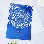 Hosmsua 50pcs Personalized Wedding Invitation Kit 5.12 x 7.3 Inch Royal Blue Laser Cut Flora Rehearsal Wedding Invitations with Envelopes for Quinceañera Bridal Shower Invite - Image 4