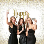 10x8ft Black and Gold Decoration for Adult Kids Birthday Party, Glitter Golden Bokeh Backdrop Banner Happy Birthday Background Sign Poster Party Photography Supplies Cake Table Decoration - Image 4