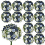 Mixed Navy Blue Artificial Flowers 12 Bundles Silk Floral with Stems by TOBILU