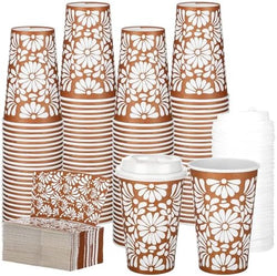 50 Sets 12oz Cielito Lindo Cups Mexican Paper Cup Copas De Barro Disposable Fiesta Coffee Drink Mug with Lid Sleeve for Birthday Baby Shower Wedding Party Supply Cafe Shop Decoration by Acellegic