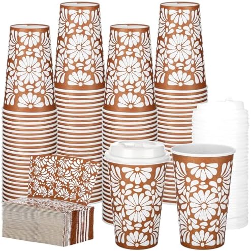 50 Sets 12oz Cielito Lindo Cups Mexican Paper Cup Copas De Barro Disposable Fiesta Coffee Drink Mug with Lid Sleeve for Birthday Baby Shower Wedding Party Supply Cafe Shop Decoration by Acellegic