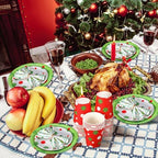 Hsei 250 Pcs Christmas Green Disposable Plate Napkin Tableware Set - Image 4