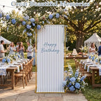 Striped Happy Birthday Sign Stand with Linen Ribbon, Blue - Image 4
