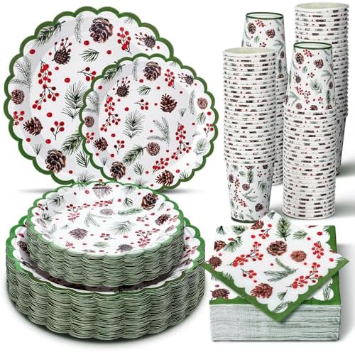 Domensi 250 Pcs Holly Leaf Christmas Party Supplies Set for 50 by Domensi