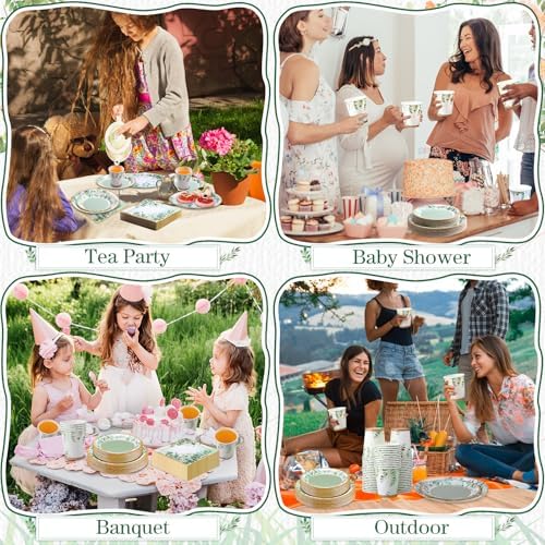 Pickmesh 250 Pcs Sage Green Party Supplies Paper Plates and Napkins Cups Dinnerware Sage Green Disposable Tableware Set for Birthday Bridal Baby Shower Wedding Decoration Serves 50 - Image 3