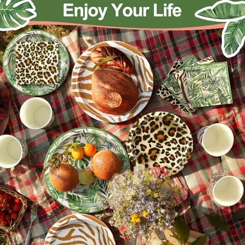 Domensi 220 Pcs Jungle Safari Animal Party Supplies Serves 40 Guest Safari Theme Tableware Set Disposable Wild Animal Print Paper Plate Cup and Napkin for Jungle Baby Shower Birthday Party Decoration - Image 5