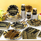 Funnymoom 400 Pcs Happy Retirement Party Supplies for 50 Guest Black and Golden Disposable Plate Napkin Cup Fork for Retire Party Decoration Tableware Favor for Women Men(Black and Golden, Retirement) - Image 6