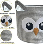 VK VK·LIVING Owl Storage Basket for Gift Foldable Cute Nursery Animal Toy Basket with Handles, Large Cotton Rope Baby Laundry Storage Organizer for Blanket Towels in Living Room Bedroom 15"Lx14"H - Image 4