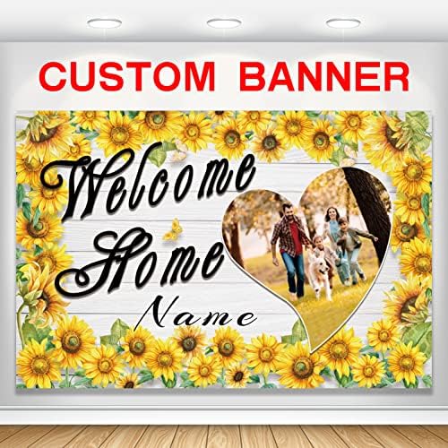 Custom Sunflower Welcome Home Banner - Military Homecoming, Yard Sign, Party Supplies (6x9ft) by AUBAO