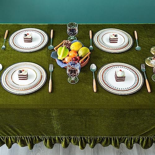GLORY SEASON Velvet Tablecloth Luxurious Solid Rectangle Table Cloth,Oblong Retro Farmhouse Ruffle Tablecloths Washable Table Cover for Party Wedding Baby Shower Kitchen Dinning Tabletop Decoration - Image 2