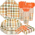 400 Pcs Fall Plaid Paper Plates and Napkins Set Autumn Disposable Checkered Dinner Party Set for 50 Guests Include Orange and Green Scalloped Plates Napkins Cup & Cutlery for Thanksgiving Fall Wedding by Unknown