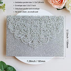 Hosmsua 50PCS Silver Glitter Wedding Invitation Pocket, 5.12 x 7.2 Tri-fold Laser Cut Lace Flora Invitation Pockets with Envelopes for Wedding Bridal Shower Quince Anos (No Inner Sheet) - Image 3
